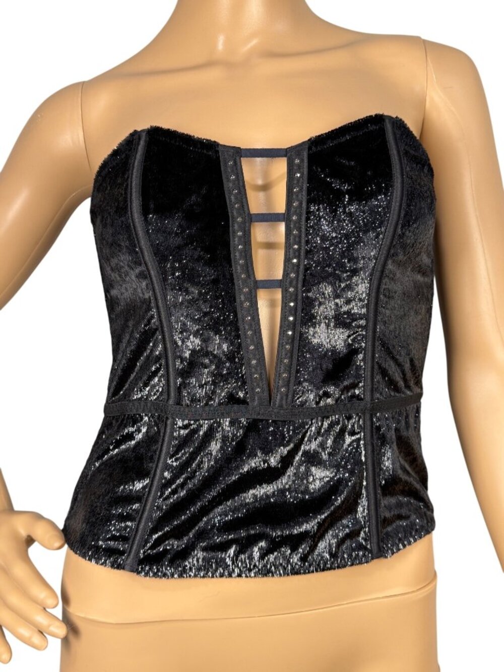 Victoria’s Secret Black Velvet Studded Bustier Corset Top Womens Small Strapless